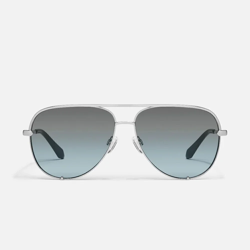 New Quay Unisex High Key Silver/Grey Light Turquoise Oversize Aviator Sunglasses